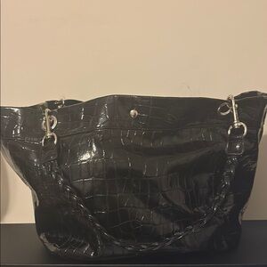 Black Crocodile-Embossed Women's Bag